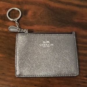 Coach mini skinny Id case silver leather
